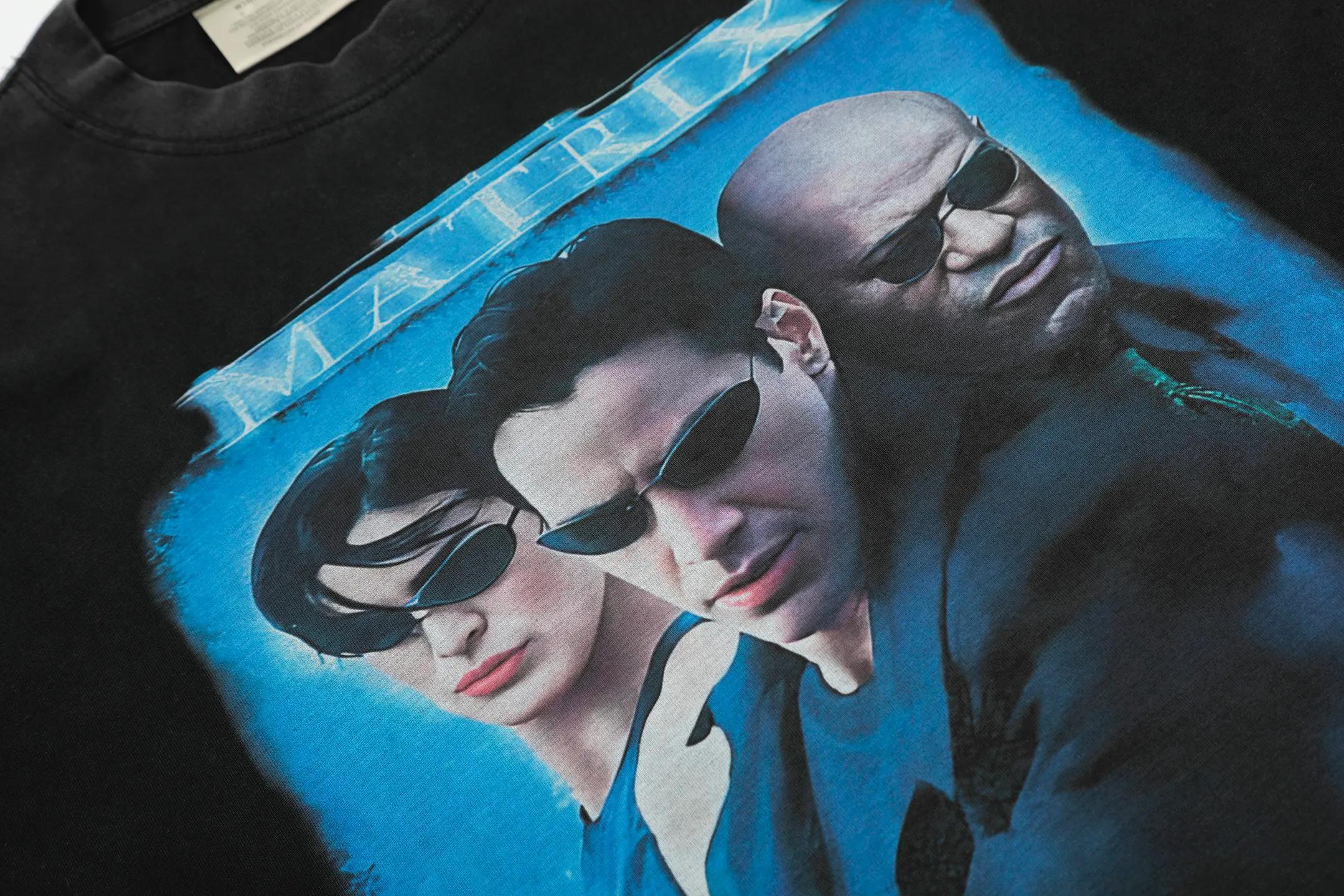 VT9249 P140💰 SAINT Michael "The Matrix" Punk Style Portrait Digital Direct Inkjet Printing Retro Washed Distressed Short-Sleeved T-shirt Small Neck Design White Ink Digital Direct Inkjet Printing High Street Retro Heavy Duty Distressed Vintage Short Sleeves Size: S M L XL